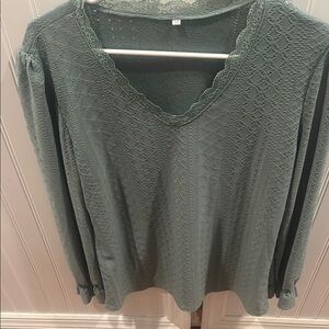 SHEIN Green Smocked Long Sleeve Blouse